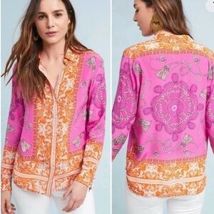 Maeve Pink and Orange Printed Button-Down Shirt
